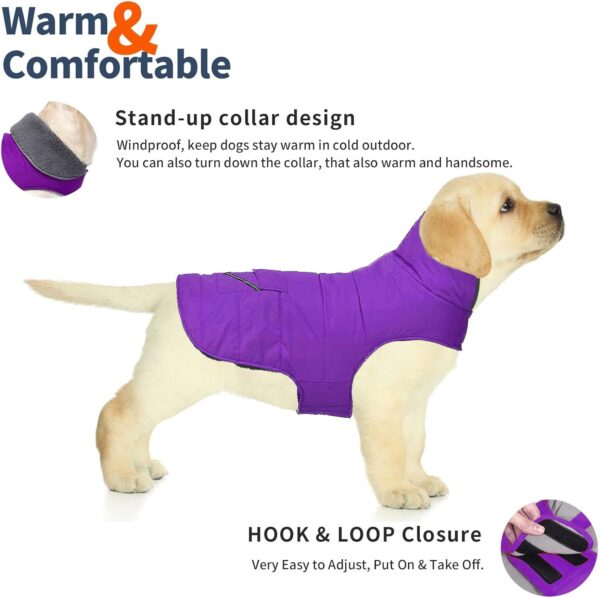 Dog Coat, Waterproof Dog Winter Jacket with Pocket, Reflective Adjustable Dog Snow Vest, Warm Cozy Fleece Sweater for Small Medium Extra Large Dogs - Purple, S - Image 2