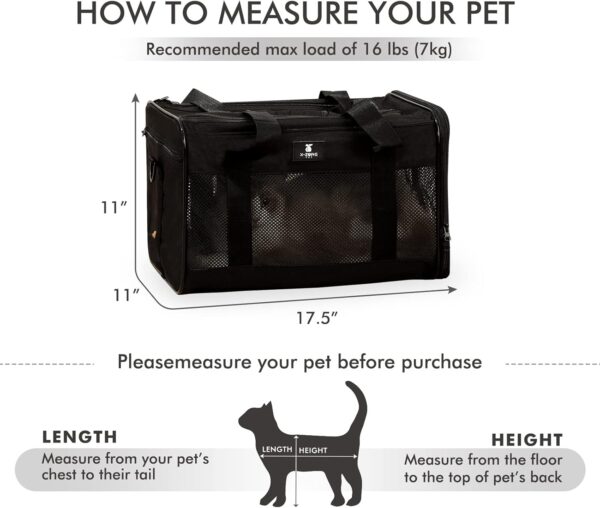 X-ZONE PET Cat Carrier Dog Carrying Case for Pets Up to 15 Lbs, Airline Approved Travel Puppy Bag, with Removable Fleece Pad 17x11x11 Inches Black - Image 3