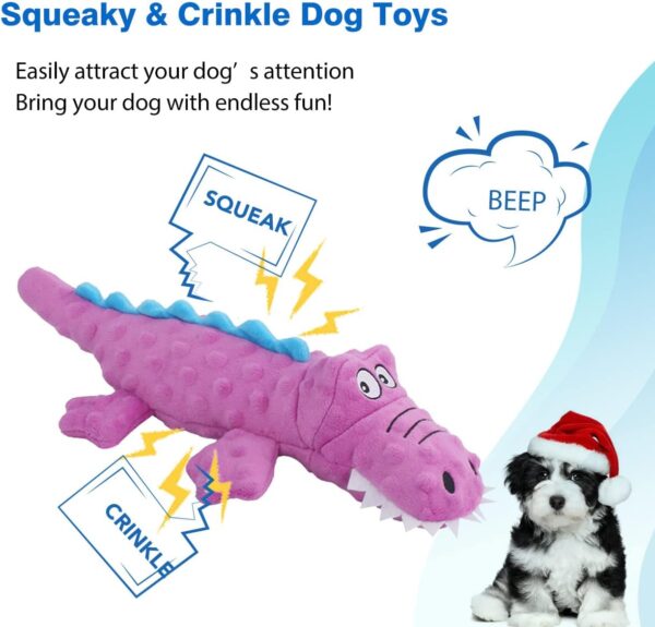 Dog Squeaky Toys, Durable Stuffed Crinkle Plush Dog Chew Toys for Puppy Teething, Interactive Dog Toys for Small, Medium and Large Dogs (Blue+Purple, Crocodiles) - Image 2