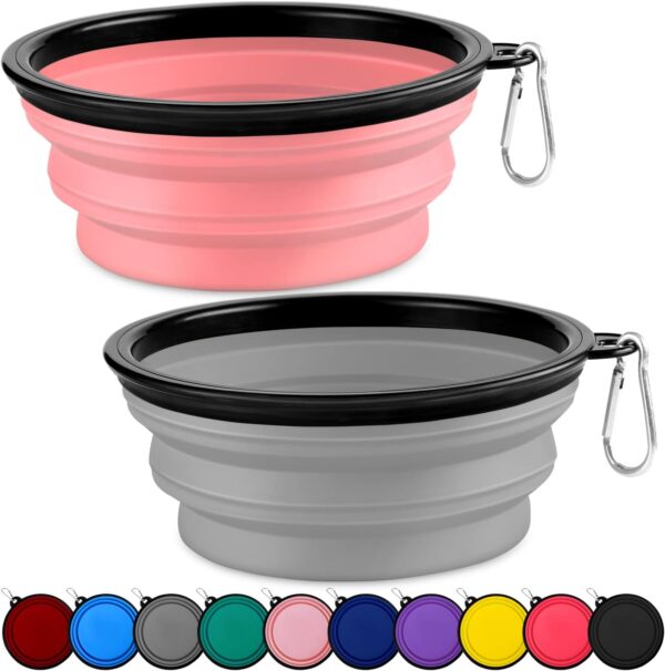 Collapsible Dog Bowls-2 Pack Large Size for Large/Medium Dogs, Dog Travel Water Bowl, Dog Cat Portable Water Bowl, Dog Pet Feeding Watering Dish Outdoor Hiking Parking Traveling with 2 Carabiners