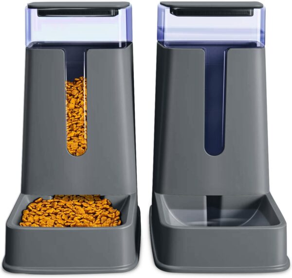 Automatic Cat Feeder and Cat Water Dispenser in Set 2 Packs Automatic Dog Feeder and Dog Water Dispenser 1 Gallon for Small Medium Big Dog Pets Puppy Kitten (deep Gray)