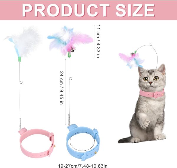 2pcs Cat Collar Toys, Silicone Feather Cat Teasing Wands with Neck Collar Adjustable Cat Wand Toys with Bell Cat Interactive Teaser Toys for Indoor Cat Playing Training - Image 2