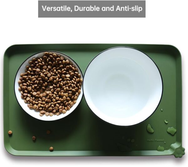 Hoki Found Silicone Pet Food Mats Tray -High-Lips Pet Dog Cat Bowl Mats Placemat - Dog Pet Cat Feeding Mat - Waterproof Dog Cat Food Mats -Pet Water Mats for Carpet - Dark olive - Image 4