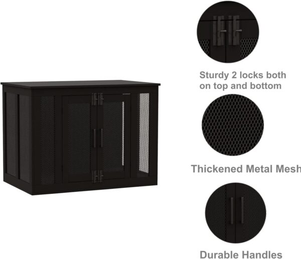 Irontar End Table Dog Crate Furniture for Small to Large Dogs, Wooden Dog Kennel with Cushion, Double-Door Dog House, Black MGW001H - Image 2