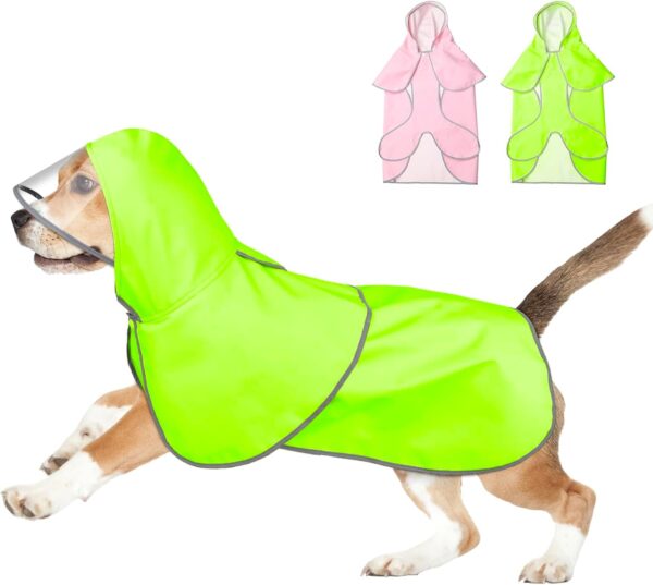 Reflective Dog Raincoat - Waterproof Dog Rain Jacket Hooded Poncho Lightweight Dog Rain Coat with Transparent Cap Brim (Small, Green)