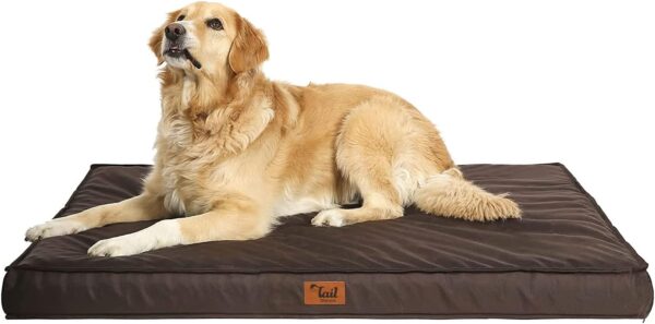 Outdoor All Weather Waterproof Dog Bed, Orthopedic Dog Bed for Extra Large Dogs, Egg Foam Pet Bed with Washable and Removable Oxford Cooling Cover, Brown