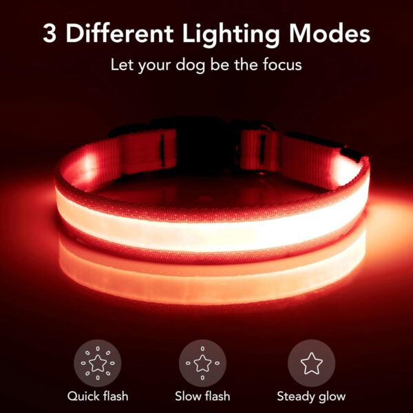 LED Dog Collar, Light Up Dog Collar Adjustable USB Rechargeable Super Bright Safety Light Glowing Collars for Dogs(Medium,Red) - Image 2