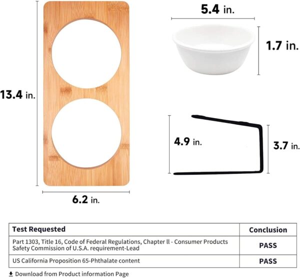 FUKUMARU Elevated Cat Ceramic Bowls, Small Dog 15° Tilted Raised Food Feeding Dishes, Solid Bamboo Water Stand Feeder Set for Cats and Puppy - Image 3