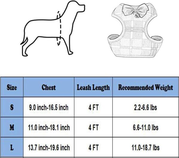 Dog Harness and Leash Set, Soft Mesh No Pull Dog Cat Harness Vest with Bowtie Bell for Small Dogs Puppy and Cats Outdoor Training and Running Classic Plaid Pattern (Large(13.7"-19.6"), Red Plaid) - Image 6