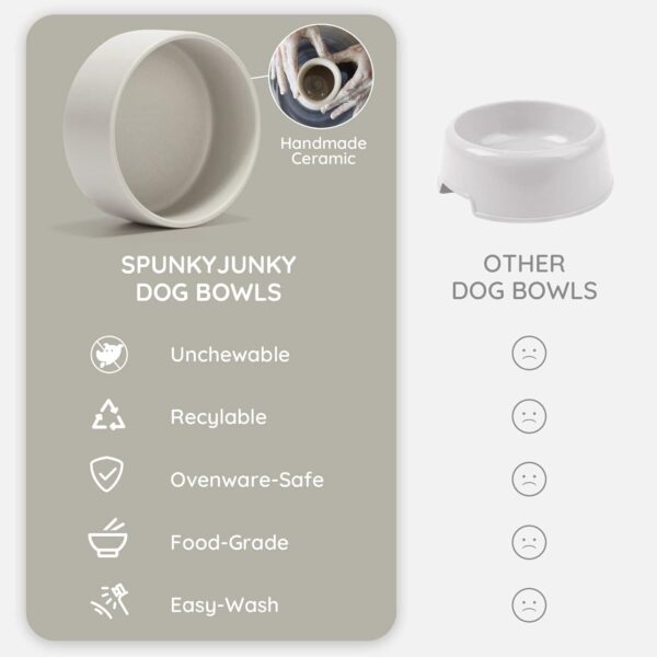 SPUNKYJUNKY Ceramic Dog and Cat Bowl with Wood Stand Non-Slip Matte Glaze Weighted Food Water Set for Cats &Small Dogs 13.5OZ - Image 7