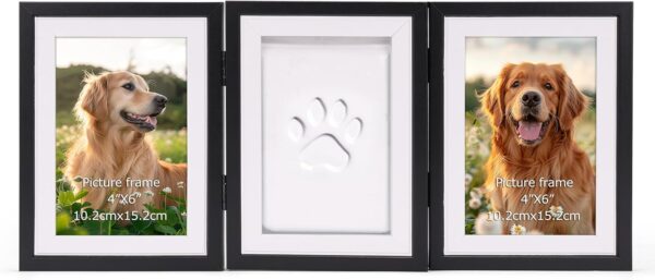 Pet Pawprint with Clay Imprint Kit, 4x6 Picture Frame and Paw Print Kit for Dogs or Cats Memorial, Wooden Memorial Frame with Letter & Number Stamp, DIY Pawprint Keepsake Gift for Pet Lovers, B