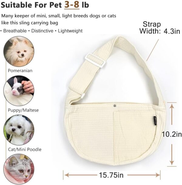 NATUYA Small Dog Carrier Sling Cat Sling-dog slings for carrying small dogs-Adjustable Strap Hand Free Pet Puppy for Outdoor Traveling Subway (white, Canvas-Adjustable Strap) - Image 2