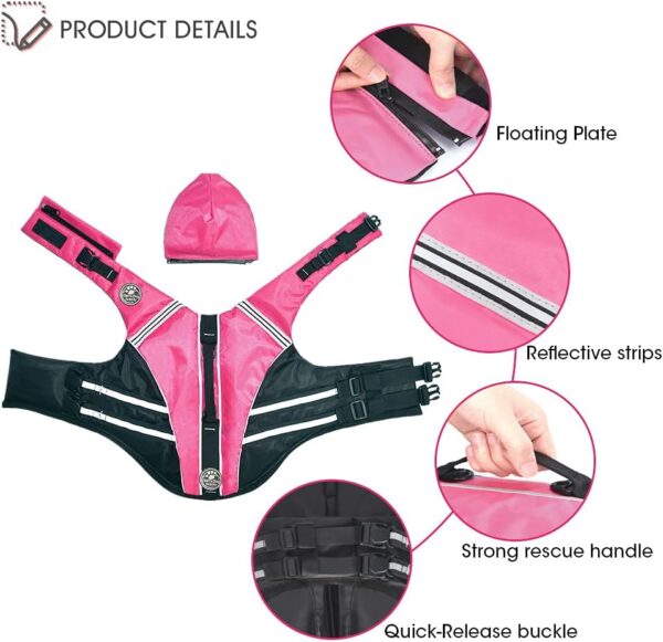 Dog Life Jacket, Reflective Dog Life Vest with Removable Neck Float & High Buoyancy for Swimming and Boating, Ripstop Pet Safety Swimsuit Rescue Handle for Small Medium Large Dogs pink - Image 5