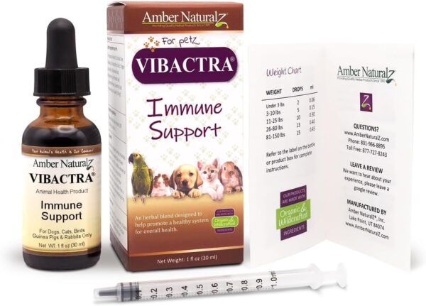 Amber NaturalZ Vibactra Immune Support Herbal Supplement for Dogs, Cats, Birds, Guinea Pigs, and Rabbits | Pet Herbal Blend for Overall Health | 1 Fluid Ounce Glass Bottle | Manufactured in The USA - Image 6