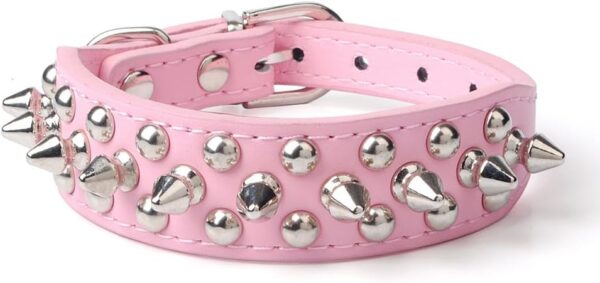 Gorgeous Design Leather Dog Collar with Spikes and Studs for Daily Activities,Pink,M:(Neck 13-15")