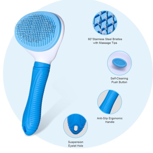 Self Cleaning Slicker Brush, Cat and Dog Brush, Indoor Cat and Dog Grooming Shed Brush, Easy to Remove Loose Undercoat, Used for Long Hair and Short Hair Cat and Dog Hair Removal Brushes, with Massage - Image 3