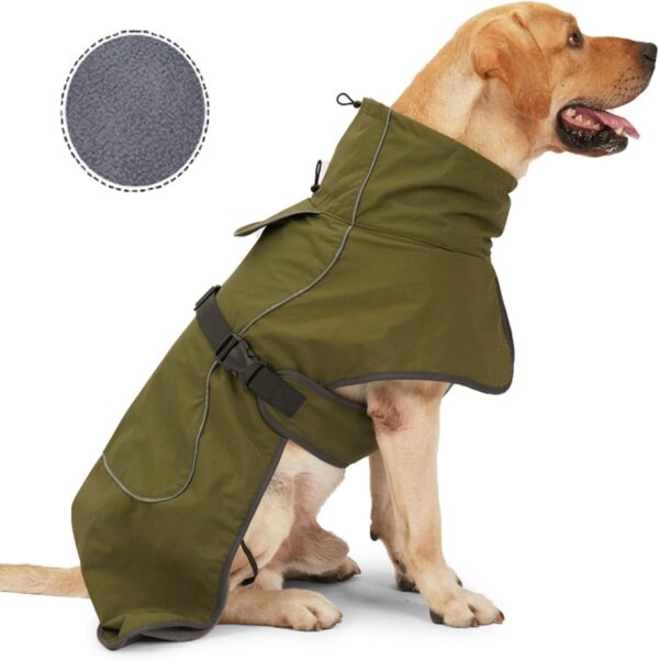 Dog Raincoat - Waterproof Dog Winter Jackets Windproof Coat with Velvet Inner Winter Dog Rain Coat with Reflective Strip,Green S