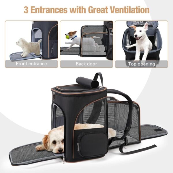 Lekereise Large Cat Backpack Carrier Expandable Pet Carrier Backpack for Small Dogs Medium Cats Fit Up to 18 Lbs, Dog Backpack Carrier, Foldable Puppy Backpack Carrier for Travel, Hiking, Black - Image 3