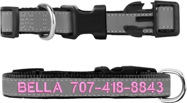 Reflective Personalized Dog Collar - Custom Embroidered Dog Collars with Pet Name and Phone Number for Boy and Girl Dogs, 4 Adjustable Sizes, XSmall,Small, Medium and Large - Image 3