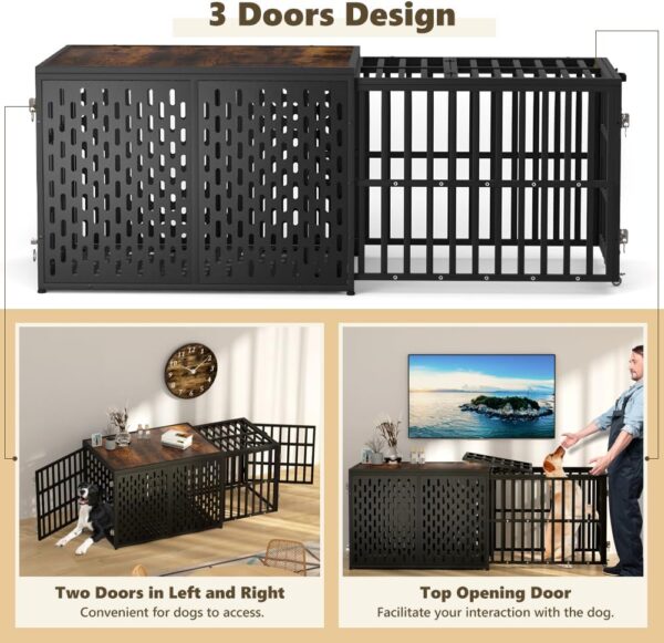 KELIXU Heavy Duty Dog Crate Furniture Dog Cage Kennel Pull-Out Design & 3 Doors, Strong Metal Large Pet Crates and Kennel for Dogs, Length Adjustable from 38” to 70”, Easy to Install, Black - Image 3