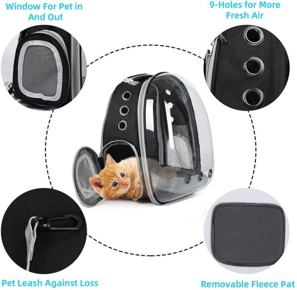 Cat Backpack Carrier Bubble, Dog Backpack Carrier for Small Dogs, Kitty Backpack, Pet Carrier Backpack, Bubble Backpack Pet Carrier, Large Cat Backpack for Hiking Travel and Outdoor Use (Black-2) - Image 2