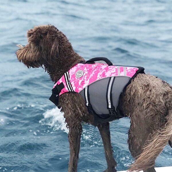 VIVAGLORY Sports Style Dog Life Jacket with Adjustable & Durable, Extra Flotation Swim Life Vest with Secure Fastening System for Large Dogs, Camo Pink - Image 7