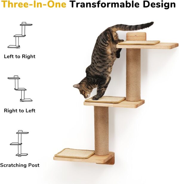 FUKUMARU Cat Wall Shelves, 3 in 1 Transformable Cat Scratching Post Wall Mounted, DIY Cat Wall Jungle and Cats Perch Platform Supplies, Suit for Cats Climb, Play, Nap, Scratch - Image 2