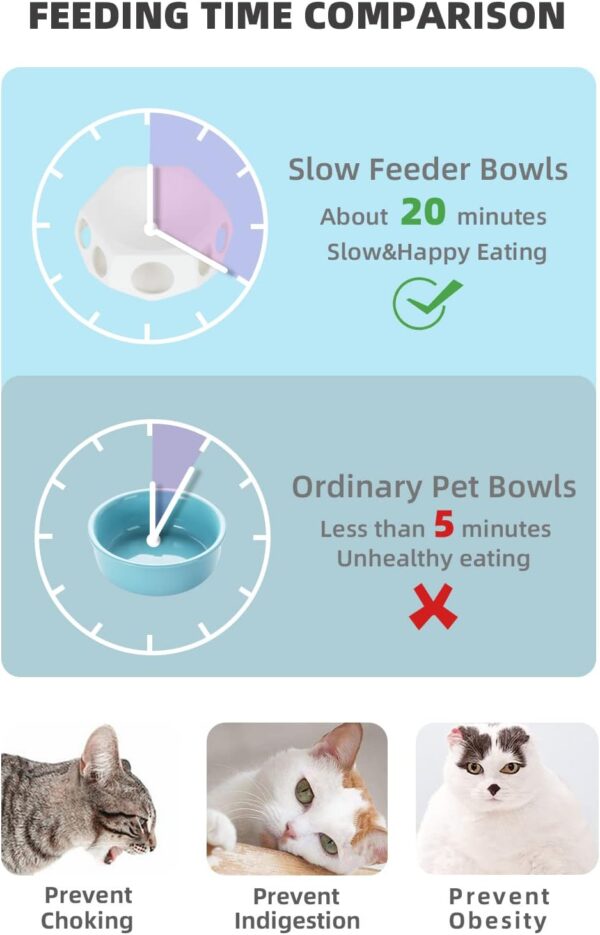 Ceramic Slow Feeder Bowl for Cat, Fun Interactive Feeder,Healthy Slow Feeder Cat Bowls (White) - Image 2