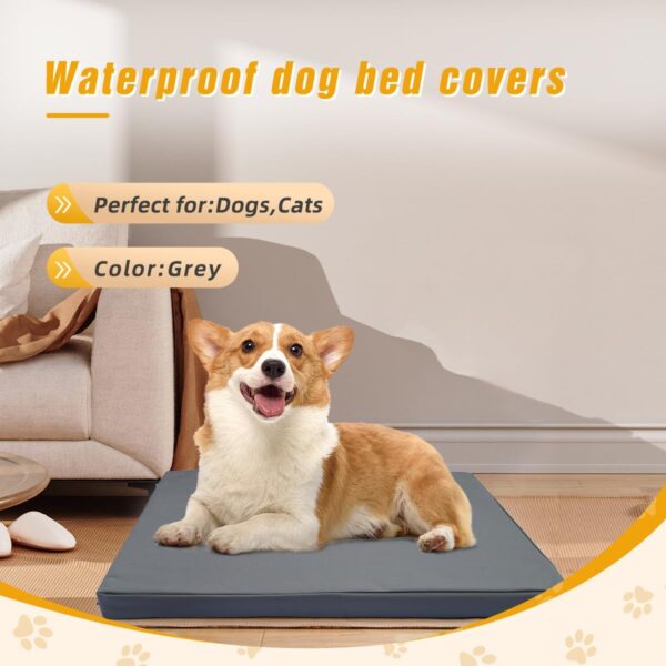 Pet Bed Cover XL 44x32x3.5'' Dog Bed Covers Waterproof Dog Bed Covers Large Dog Bed Washable Removable Cover Dog Bed Covers Replacement Washable Dog Bed Covers with Zipper,Grey - Image 2