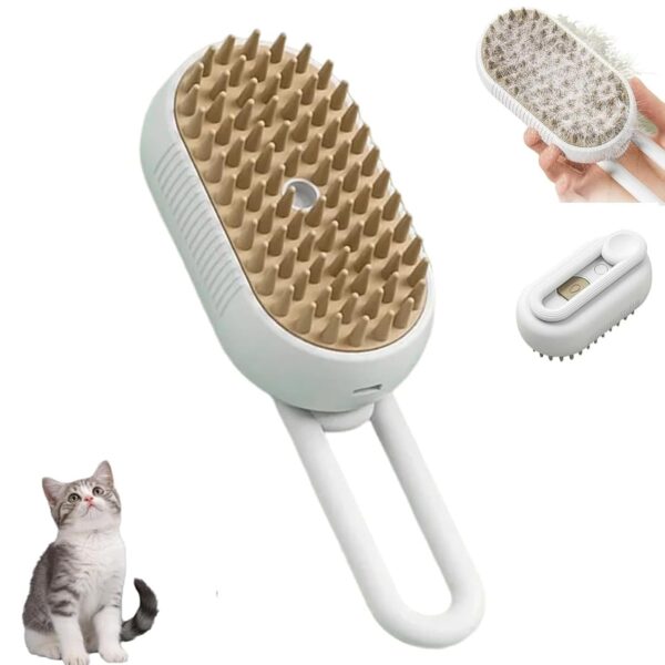 Cloud Care Cat Brush, 2024 Best Cat Steam Brush, Cloud Care Cat Brush, 3-in-1 Self-Cleaning Cat Brush with 360° Rotating Arm, Detachable Silicone Bristle Head (white)