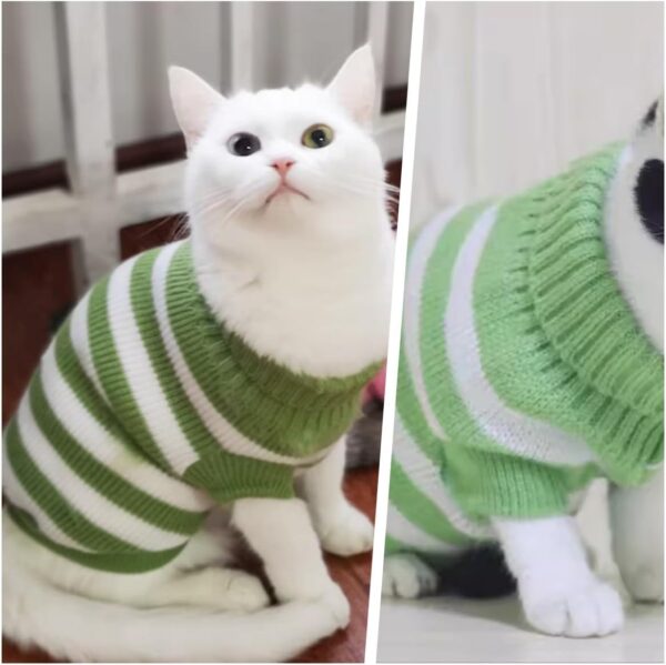 Striped Cat Sweaters Kitty Sweater for Cats Knitwear,Small Dogs Kitten Clothes Male and Female,High Stretch,Soft,Warm (XL, Green)