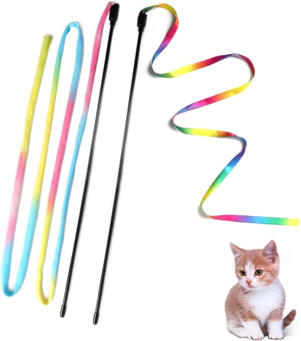 Cat Wand Toys, Interactive Kitten Toys for Indoor Cats,Colorful Cat Teaser Wand String for Cat Kitten Exercise Cat Stick Toy Cat Charmer-2Pcs