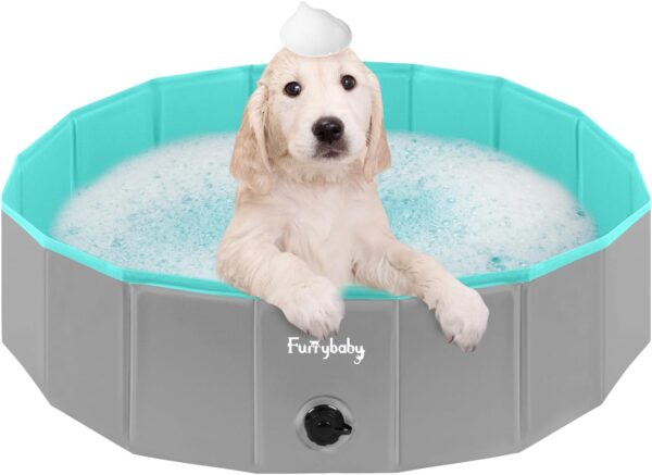 Furrybaby Dog Pool, Foldable Dog Pools for Large Dogs Portable Pet Pool Kiddie Pool Doggie Wading Pool Dog Swimming Pool(Grey 32'') Indoor and Outdoor