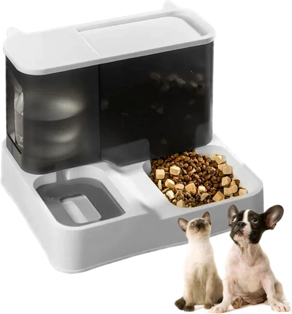 kathson All-in-One Automatic Cat Feeder and Water Dispenser Set Gravity Cat Food and Water Bowl Set Automatic Pet Feeder and Water Dispenser for Small Dogs Puppy Cats Pets(Grey)