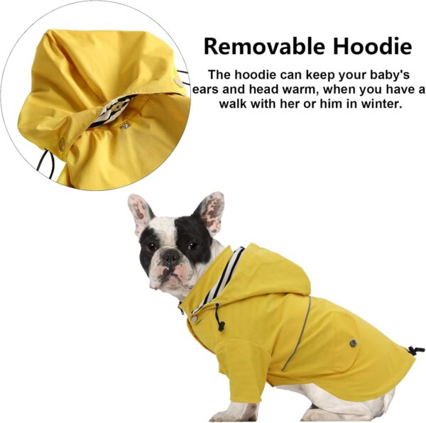 Morezi Dog Zip Up Dog Raincoat with Reflective Buttons, Rain/Water Resistant, Adjustable Drawstring, Removable Hood, Dog Raincoats with Legs 8lbs to 80lbs Available - Yellow - XL - Image 5