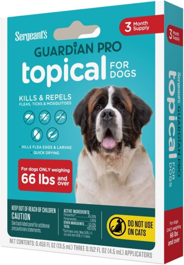 Sergeant's Guardian Pro Flea & Tick Squeeze On Topical for Dogs, 66+ lbs., 3 Count