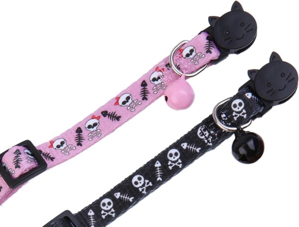 BoomBone Skull Cat Collar Breakaway with Bell,Pack of 2 Safe Halloween Puppy Collars - Image 4