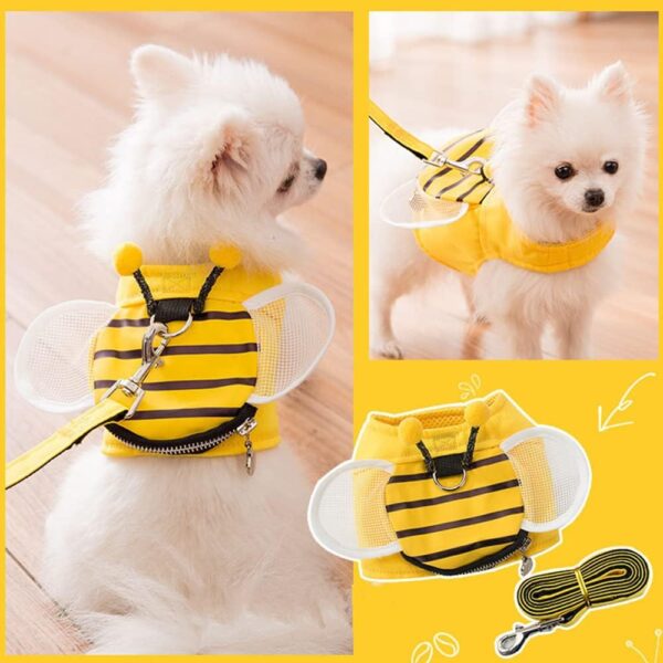 Bee Shaped Small Dog Harness and Leash Set Yellow Puppy Walking Vest with Snack Bag Cute Vest Harness with Wing for Cats Rabbits Small Dogs (A, Small) - Image 3