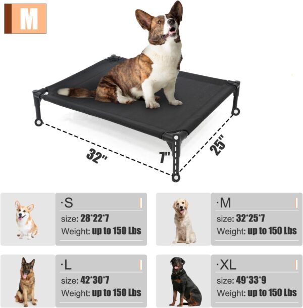 Elevated Dog Bed for Medium Dogs, Raised Dog Cot Beds Fits Up to 150 LBs, Heavy Duty Pet Cots with Durable Supportive Teslin Recyclable Washable Mesh, Indoor & Outdoor Dog Bed, Black - Image 4