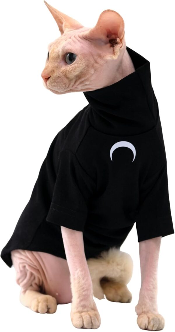 Sphynx Cat Clothes, Moon Print Turtleneck Cotton T-Shirt for Devon Rex Sphynx Cats (Black, Small)