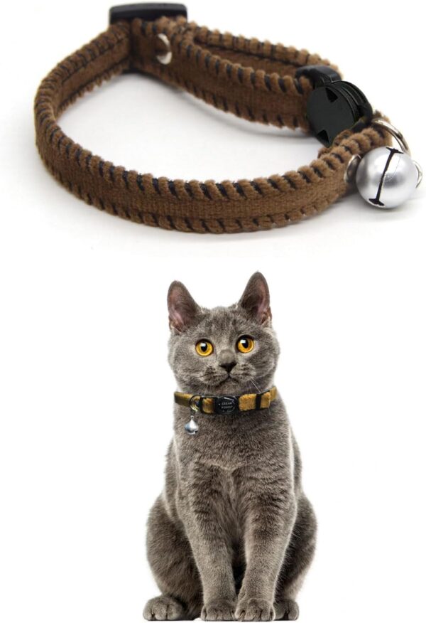 Furry Breakaway Cat Collar with Bell, Adjustable 7.87"-11.78" Kitten Collar, Suitable for All Types of Cats and Small Dogs (M, Brown)