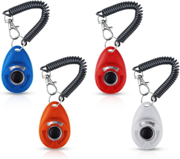 yuntop 4 Pieces Pet Training Clicker with Wrist Strap and Dog Training Treat Pouch Pet Training Clicker for Training Puppy Cats Birds Dog Clicker Training Kit Behavioral（White, Red, Orange, Blue）