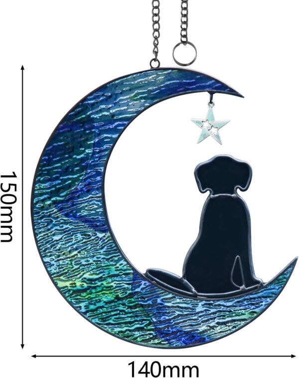 Stained Glass Window Hanging - for Suncatcher Decor Dog Memorial Gifts Cute Puppy Black Dog Decor on Blue Moon Sun Catchers Indoor Window Gifts for Dog Lovers Loss of Dog Sympathy Gift - Image 5