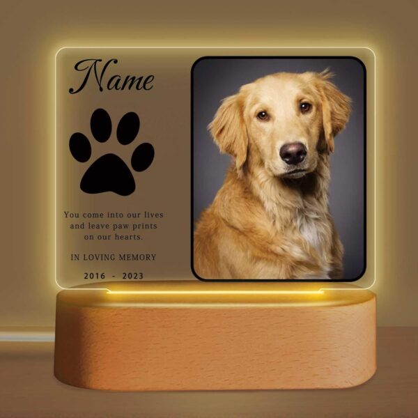 Personalized Pet Night Light Customized Dog Memorial Gift Picture Frame Acrylic Plaque Led Lamp Cat Sympathy Gift for Loss of Dog Cat Pet(Dog Paw)