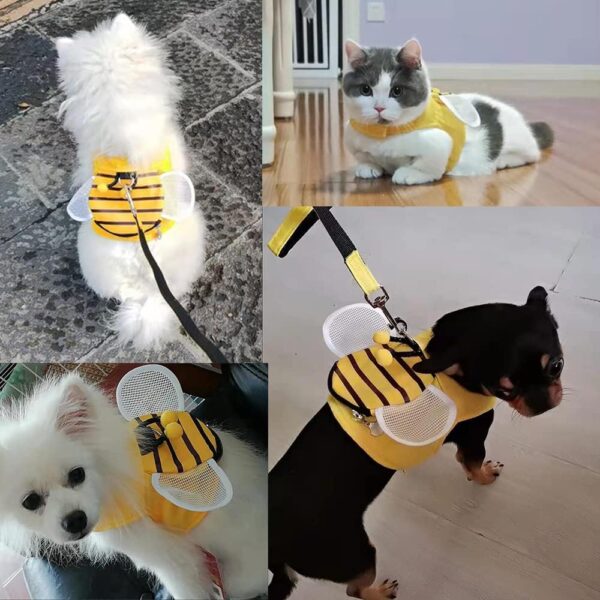 Bee Shaped Small Dog Harness and Leash Set Yellow Puppy Walking Vest with Snack Bag Cute Vest Harness with Wing for Cats Rabbits Small Dogs (A, Small) - Image 6