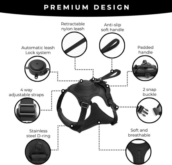 H C USA No Pull Dog Harness with Dog Leash Retractable – Adjustable Dog Harness for Large Dogs with Integrated Leash - Dog Harness and Leash Set with Anti Slip Soft Handle – Comfortable and Safe - Image 3