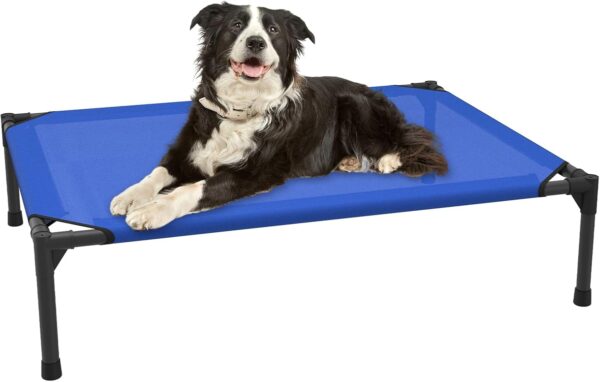 FIOCCO Elevated Dog Bed - Dog Cot with Chew Proof Mesh for Medium Dogs, Waterproof Washable Raised Dog Bed, Portable Dog Bed for Outdoor Use, Dog Cots Beds, Blue