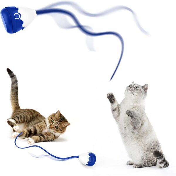 Cat Wand Toy, Automatic Silicone Tail Teaser Toy 2 in 1, Electronic Interactive Toy for Indoor Cats, Rechargeable Exercise Toy for Kitten-Navyblue