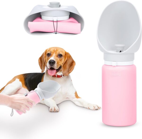 Dog Water Bottle, Collapsible, Lightweigh, Leak Proof Portable Travel Dogs Water Dispenser, Perfect Puppy Drinking Bowl for Outdoor Walking and Hiking, Pet Accessories, Silicone, 19oz, Pink