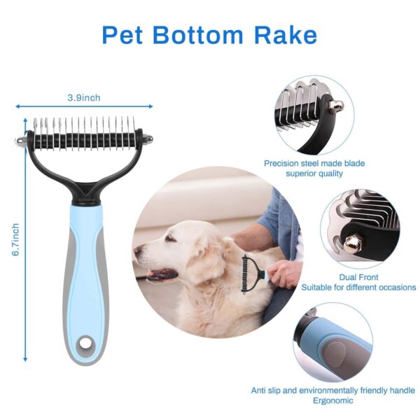 5-in-1 Dog Brush Grooming Kit - Dog Grooming Supplies Dog Dematting Rake for Shorted Haried Dogs, Bath Brush For Long Hair Dogs And Dematting Comb (Set of 5, Blue) - Image 4